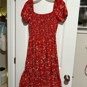 Red Floral Puff Sleeve Dress
